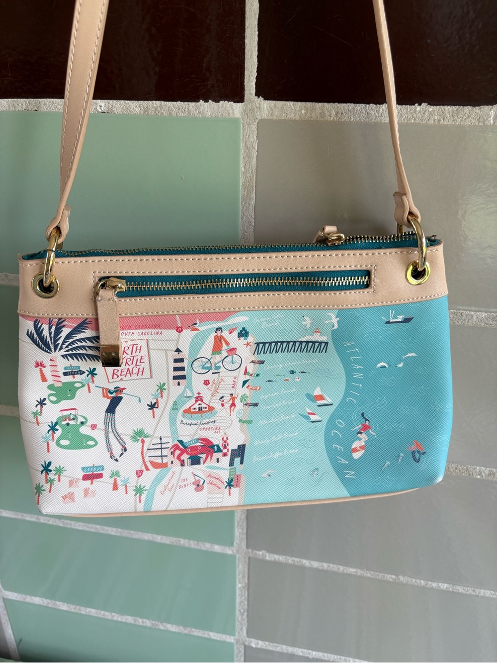 Spartina 449 Myrtle Beach Print Crossbody - Light Blue/Cream - Picture 2 of 14